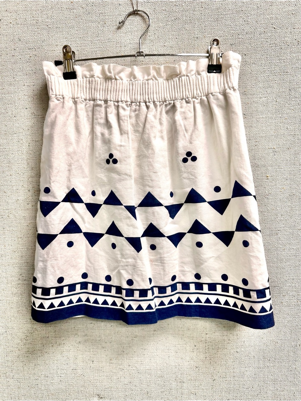 J. Crew White Mini Skirt with Navy Geometric Border
